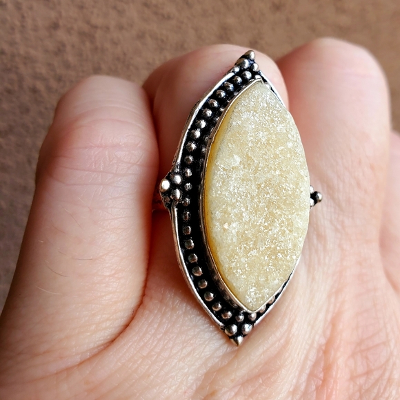 New Rough Yellow Aventurine 925 Silver Ring. - Picture 5 of 12